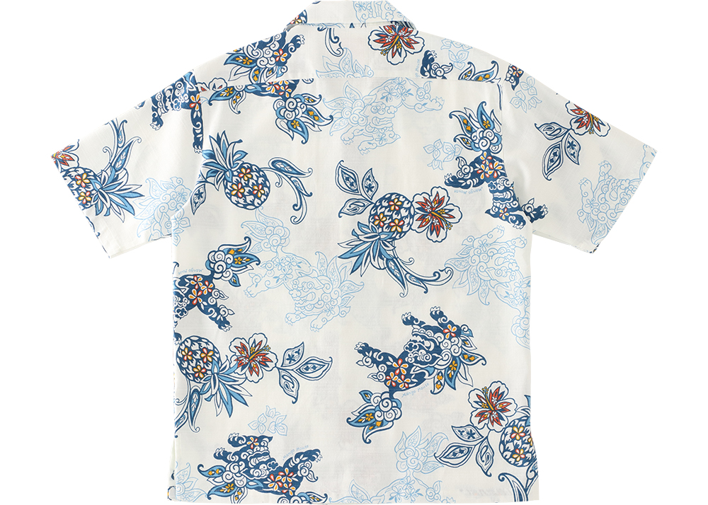 【かりゆしウェア】メンズ いちゃりばシーサーパインLLサイズ×オフブルー オフブルー LL