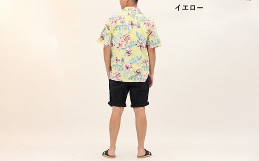 【かりゆしウェア】メンズ がんばるヤンバルクイナSサイズ×イエロー