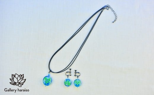 【トンボ玉】緑の風・サンダンカジュエリーセット【グリーン×ブルー】