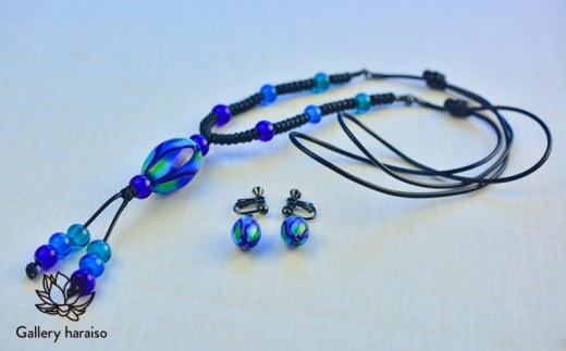 【とんぼ玉・緑の風】とんぼ玉・孔雀ジュエリーセット