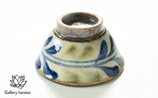 沖縄のやちむん でいご4寸マカイ（御飯茶碗）ペア【ネイビー×オリーブ】