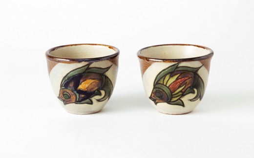 そば猪口　線彫り・魚紋　2個セット【尚工房】