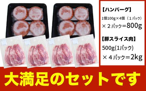 【3回定期便】大容量！沖縄県産豚スライス1.6キロとジューシーハンバーグ800グラムセット【３回定期便】　県産　島豚　豚肉　大容量　豚肉　スライス肉　肉　ハンバーグ　ジューシー　沖縄　うるま市