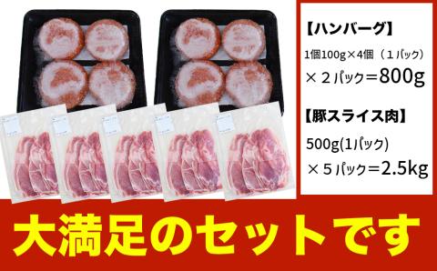 大容量！沖縄県産豚スライス2.5キロとジューシーハンバーグ800グラムセット　県産　豚肉　大容量　豚肉　スライス肉　肉　ハンバーグ　ジューシー　沖縄　うるま市