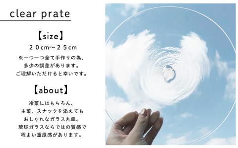 【琉球ガラス工房　三ツ星】クリアプレート　１枚　おしゃれ　手作り　ガラス　サラダ　魚料理　肉料理　スナック　沖縄　伝統工芸　吹きガラス　うるま市　シンプル　スタイリッシュ