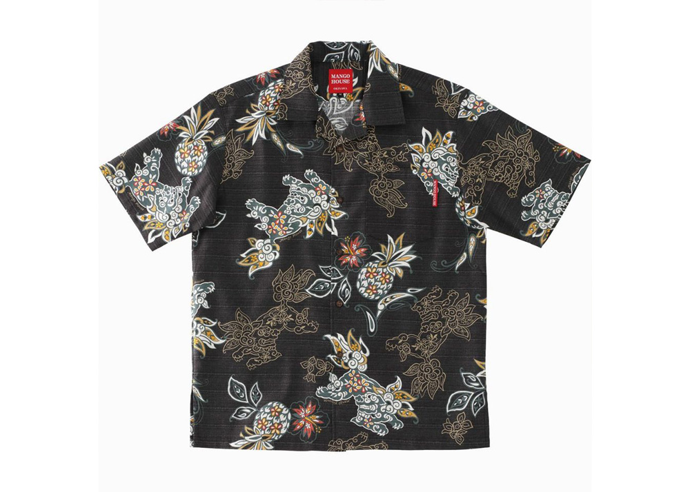 【かりゆしウェア】メンズ いちゃりばシーサーパインLLサイズ×ブラック ブラック LL