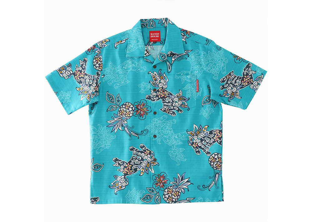 【かりゆしウェア】メンズ いちゃりばシーサーパインMサイズ×ライトブルー ライトブルー M