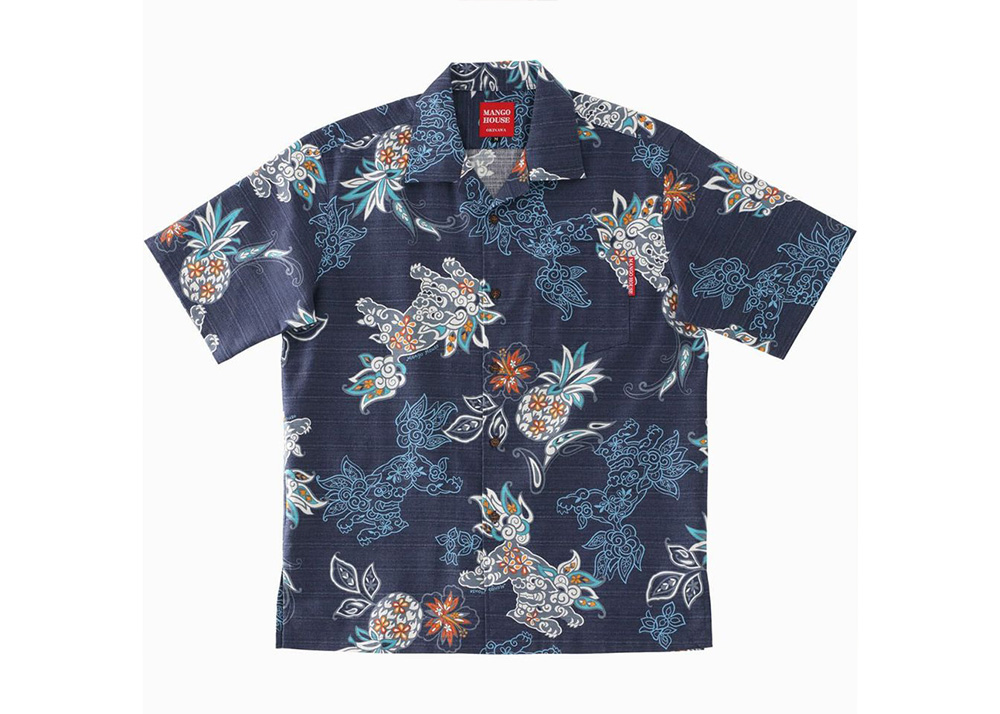 【かりゆしウェア】メンズ いちゃりばシーサーパインSサイズ×ネイビー ネイビー S