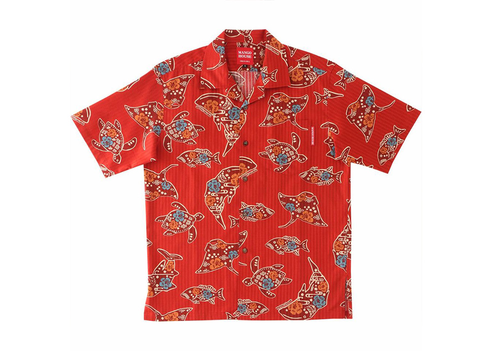 【かりゆしウェア】メンズ ちゅらさんジンベエザメLサイズ×レッド