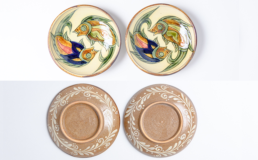 ＜4.5寸皿＞線彫り・魚紋　2枚セット【尚工房】