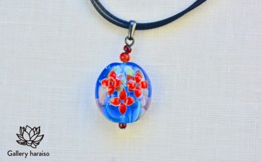 【トンボ玉】緑の風・サンダンカジュエリーセット【レッド×ブルー】