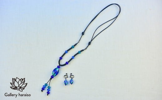 【とんぼ玉・緑の風】とんぼ玉・孔雀ジュエリーセット