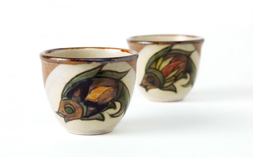 そば猪口　線彫り・魚紋　2個セット【尚工房】