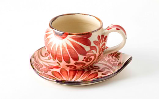 唐草カップ&ソーサー　赤&コバルトブルーセット【尚工房】