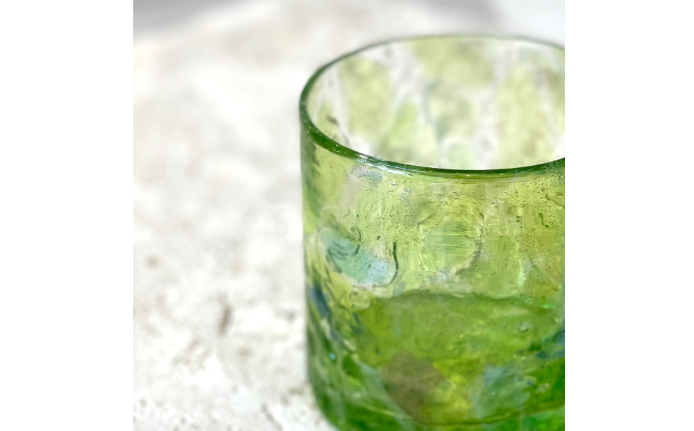 《琉球ガラス匠工房》波の花ロックグラス【緑】2個セット