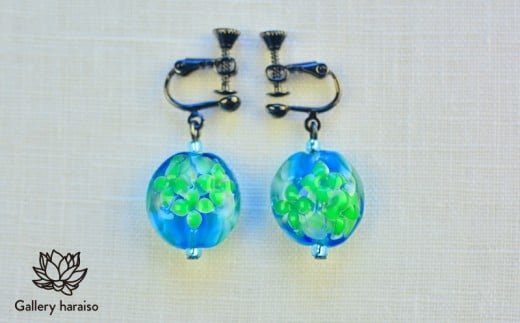 【トンボ玉】緑の風・サンダンカジュエリーセット【グリーン×ブルー】