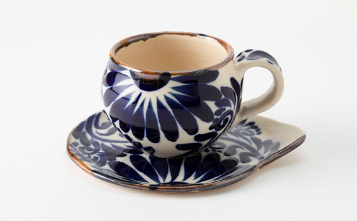 唐草カップ&ソーサー　赤&コバルトブルーセット【尚工房】