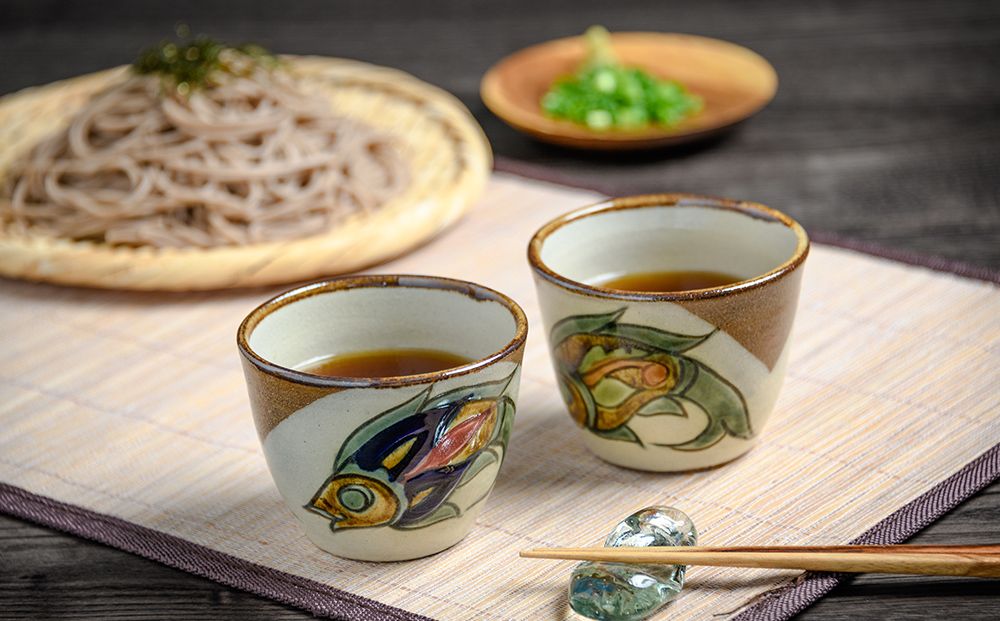 そば猪口　線彫り・魚紋　2個セット【尚工房】