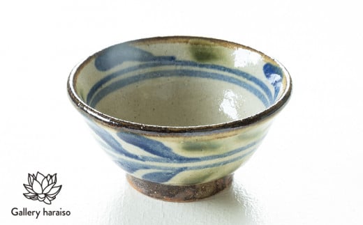 沖縄のやちむん でいご4寸マカイ（御飯茶碗）ペア【ネイビー×オリーブ】