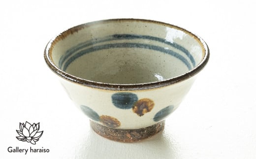 沖縄のやちむん ドット4寸マカイ（御飯茶碗）ペア【ネイビー×ブラウン】