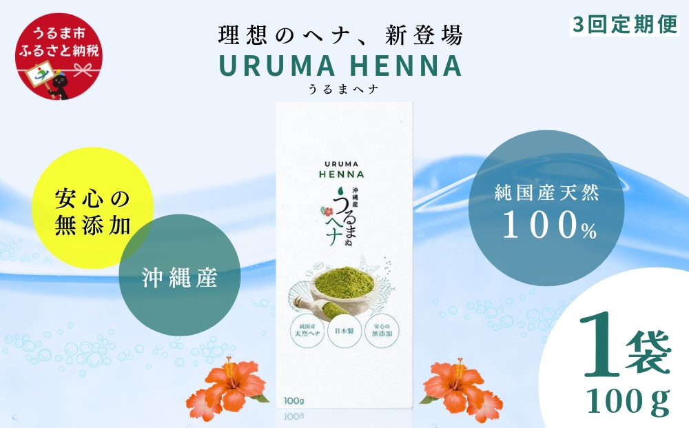 【3回定期便】沖縄産ヘナ「うるまヘナ」1袋（100g）