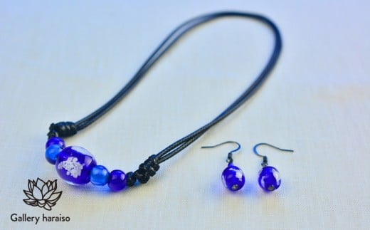 【トンボ玉】緑の風・マース玉ジュエリーセット【ネイビー】