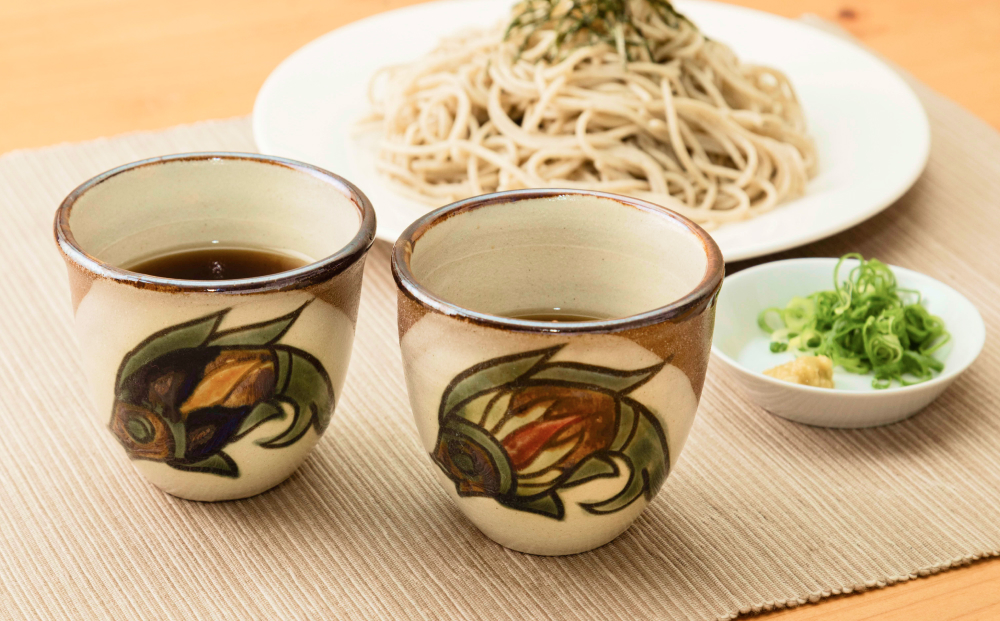 そば猪口　線彫り・魚紋　2個セット【尚工房】