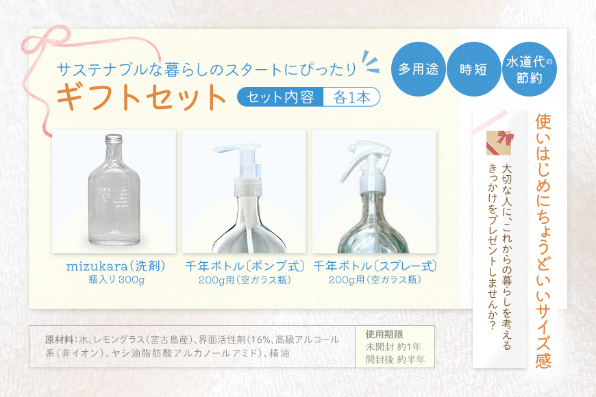 MR02　mizukara ギフトBOX（洗剤＋ガラスボトル）