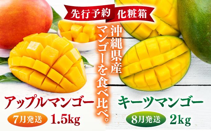 【先行予約】＜7月発送＞アップルマンゴー1,5kg　化粧箱＆＜8月発送＞キーツマンゴー2kg　化粧箱   I  キーツマンゴー きーつまんごー マンゴー まんごー フルーツ 贈答用 アップルマンゴー あっぷるまんごー 完熟 ギフト   沖縄県 南城市 
