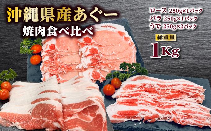 沖縄あぐー焼肉食べ比べ(ロース、バラ、ウデ)総重量1Kg   I  アグー豚 あぐー豚 あぐ～豚 豚肉 ぶた肉 ブランド豚  1000g 1kg  沖縄県 南城市