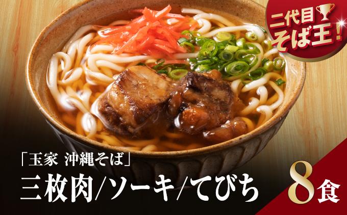 【そば処 玉家】人気商品食べ比べ8食セット   I  そば処玉家 人気商品食べ比べ 食べ比べ 8食セット 沖縄そば そば 沖縄グルメ そばセット 三枚肉 ソーキ てびち ギフト 8食 セット  沖縄県 南城市 人気商品食べ比べ8食セット