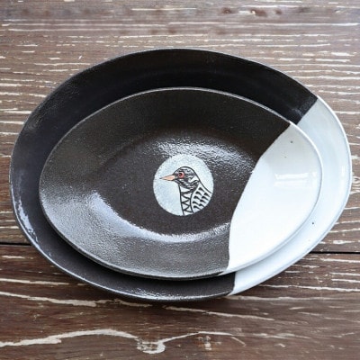 やちむん 焼物 ヤンバルクイナの親子皿セット(オーバル型2枚セット)