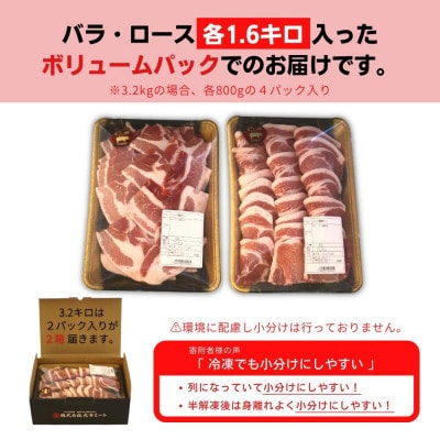 【毎月定期便】くんじゃん豚 焼肉セット(バラ・ロース)計9.6kg全3回【配送不可地域：離島】