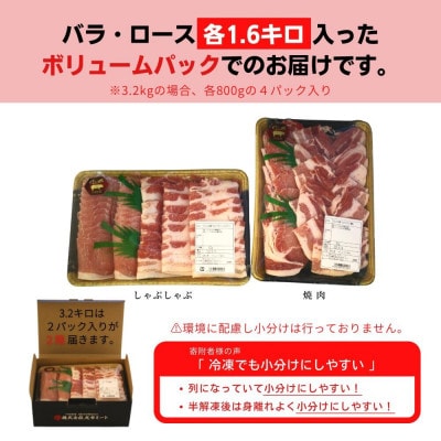 【毎月定期便】くんじゃん豚 食べ比べセット 焼肉・しゃぶしゃぶ 計9.6kg全3回【配送不可地域：離島】