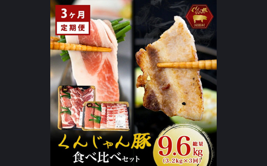 【毎月定期便】くんじゃん豚 食べ比べセット 焼肉・しゃぶしゃぶ 計9.6kg全3回【配送不可地域：離島】