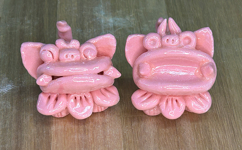 【手びねり】透土練り込み　パステルシーサーペア(施釉本焼) 日用品 インテリア 小物 置物 1対 透土 陶器 焼物 やちむん 工芸品 伝統工芸 選べる 6色 シーサー ギフト 贈り物 贈答品 ふるさと 沖縄県 大宜味村