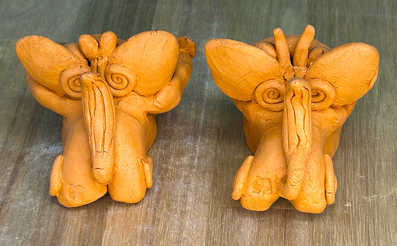 【手びねり】　お支えシーサーペア 日用品 インテリア 小物 置物 1対 陶器 焼物 やちむん 工芸品 伝統工芸 縁起物 魔除け 幸運 プレゼント ギフト 贈り物 贈答品 ふるさと 沖縄県 大宜味村