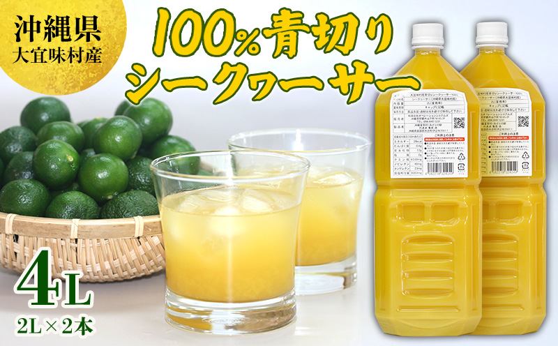 沖縄県大宜味村産100％　青切りシークヮーサー2L　2本セット 沖縄 おきなわ 青切り ドリンク カクテル割り 大宜味村 ノビレチン 2リットル すっきり ドレッシング 調味料 隠し味 話題 国産 県産 すっぱい やんばる 業務用 炭酸割り アレンジ料理