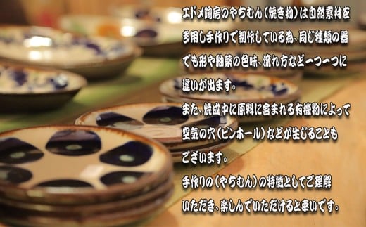 やちむん（焼き物）エドメ陶房　オーバル皿　ライン紋