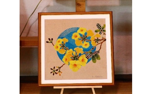 芭蕉紙紅型染「沖縄の花」シリーズ〈イッペー〉37ｃｍ額