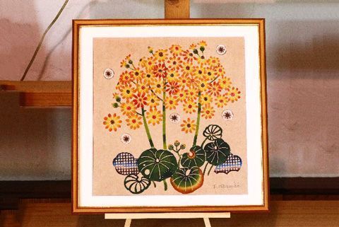 芭蕉紙紅型染「沖縄の花」[つわぶき]37cm額