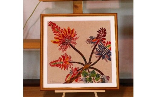 芭蕉紙紅型染「沖縄の花」シリーズ〈デイゴ〉37ｃｍ額