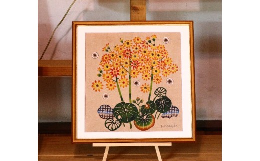 芭蕉紙紅型染「沖縄の花」シリーズ〈つわぶき〉37ｃｍ額