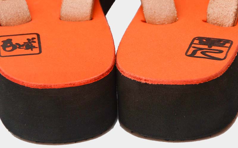 【革人】もとぶ牛　革ぞうりオレンジ（ミドルヒール・女性専用）