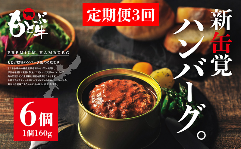 【定期便3回】もとぶ牧場PREMIUMハンバーグ缶ギフト (160g×6個) 県産和牛 黒毛和牛 国産 牛肉 肉 加工品 おかず 洋食 人気 オススメ おすすめ グルメ 贅沢 高級 お取り寄せ 贈答用 美ら海 定期便 沖縄 本部町