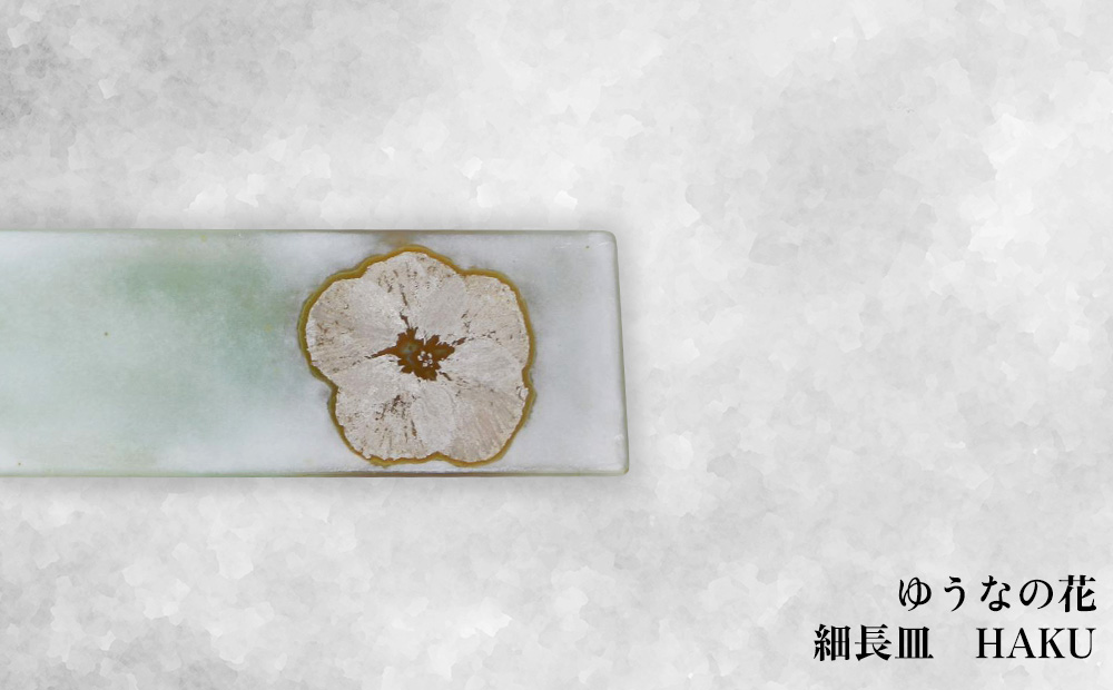 【つづるガラスアート】ゆうなの花 細長平皿－HAKU－ 1枚