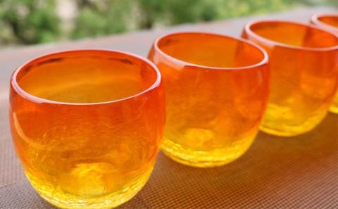 『現代の名工』宮国次男作　琉球ガラス＜グラス5個セット＞オレンジ