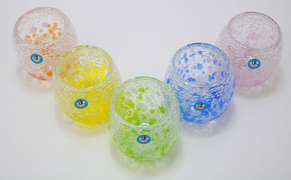 現代の名工「池宮城 善郎」作　気泡の海タルグラス5個セット