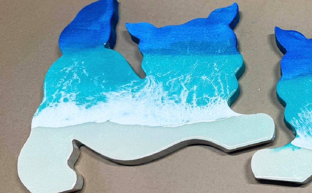 レジン波アートシーサー横【海アート】SS-02