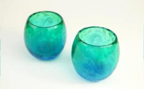 皿 琉球ガラス【沖縄県工芸士・松田英吉作】食器 10点セット：うずイラブチャー